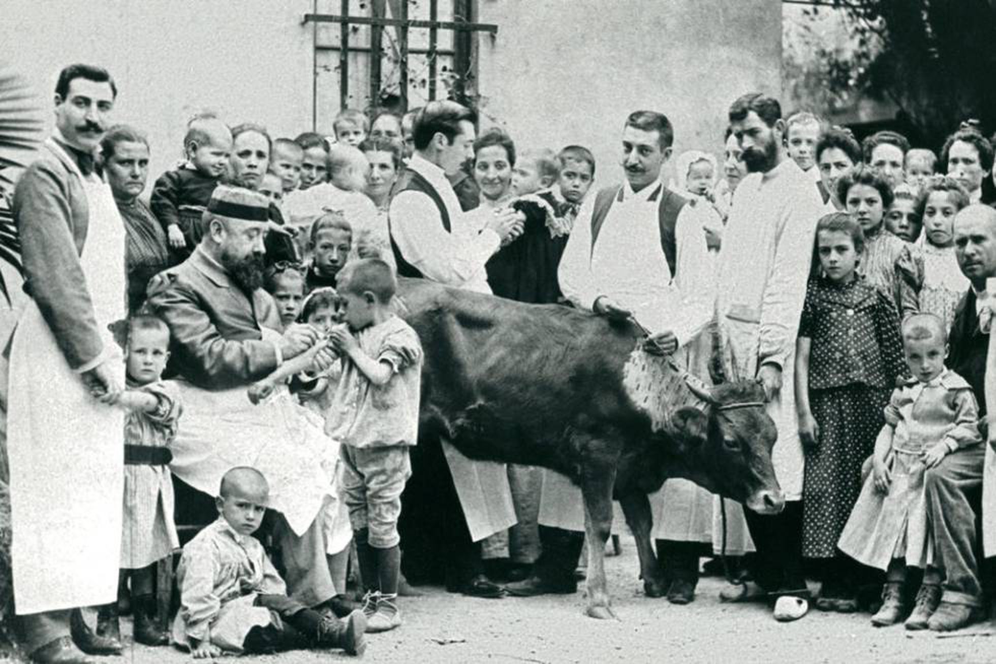 Inoculación de pus de vaca en el Hospital de Niños Pobres de Barcelona, hacia 1890